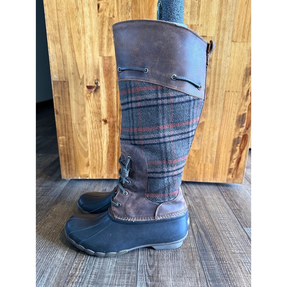 Sperry Saltwater Sela Tall Boots Sz. 8.5 Brown Wool Plaid - Picture 2 of 10